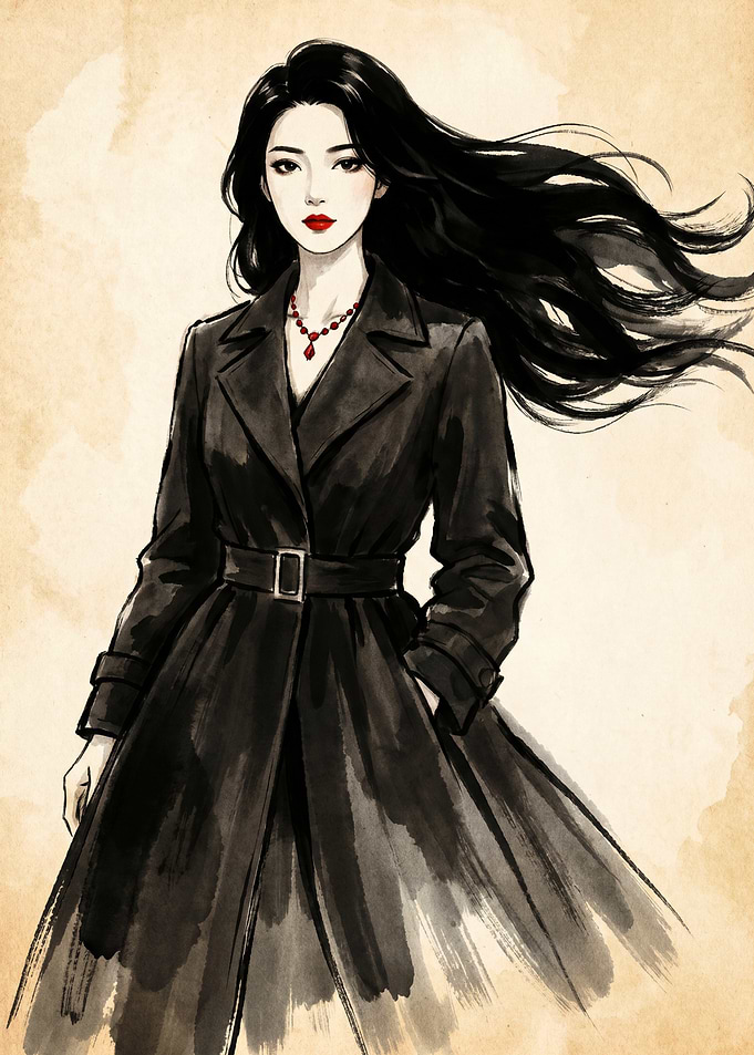 Woman in Black Trench Coat