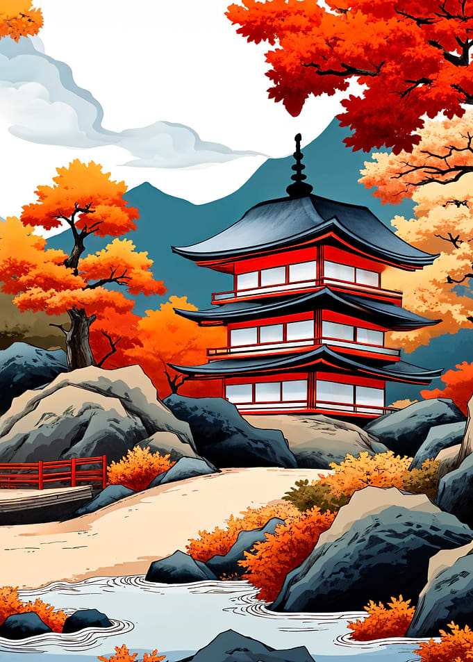 Japanese Pagoda in Autumn