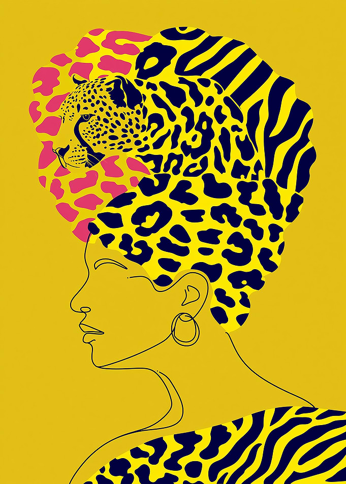 Woman with Leopard and Zebra Headwear