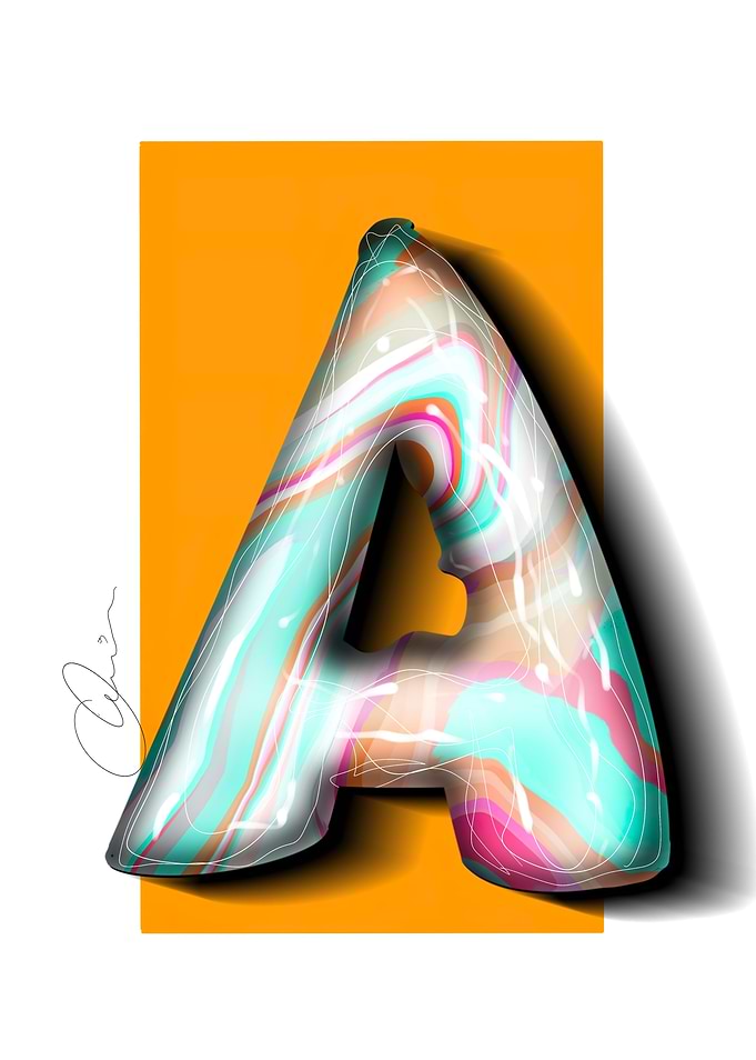 Abstract Letter A with Swirling Colors