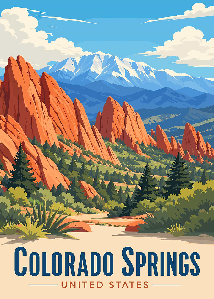 Colorado Springs Vintage Travel Poster