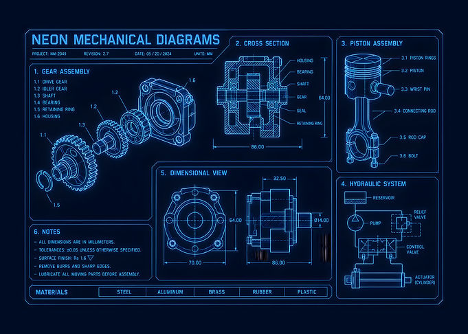 Neon Mechanical Diagrams