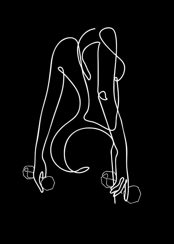 One Line Drawing of Woman Lifting Weights
