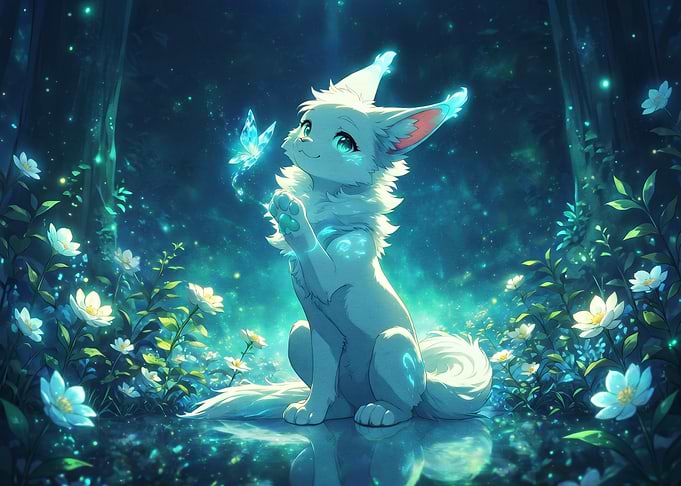 Cute Fox Spirit with Butterfly