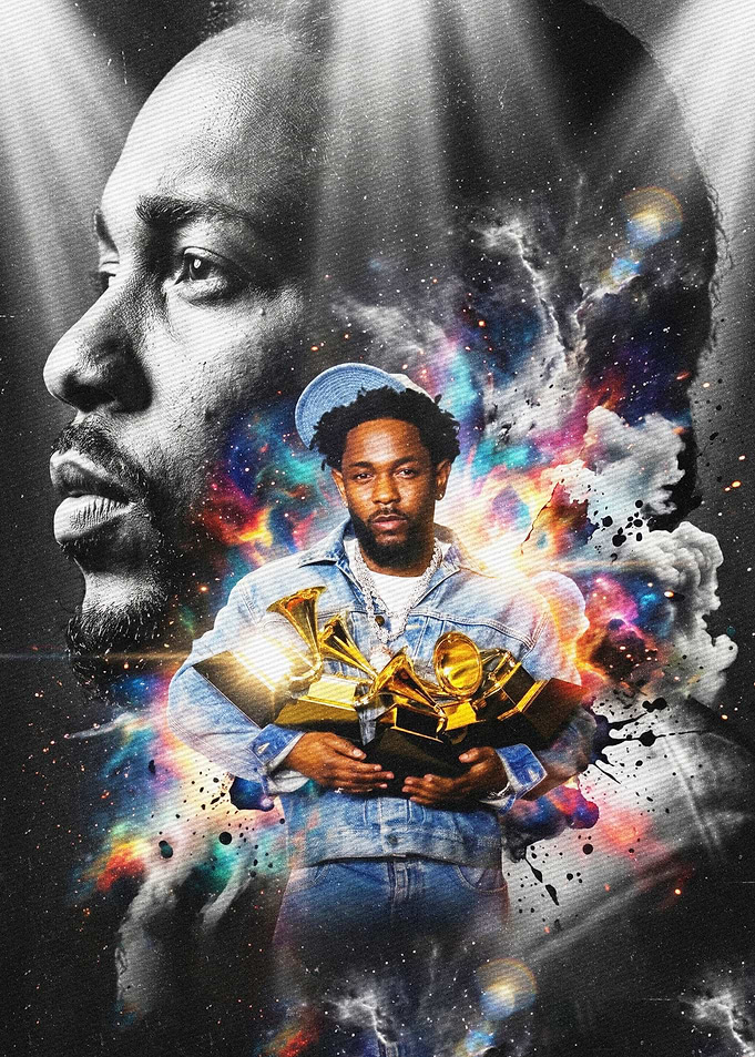 Kendrick Lamar with Grammy Awards