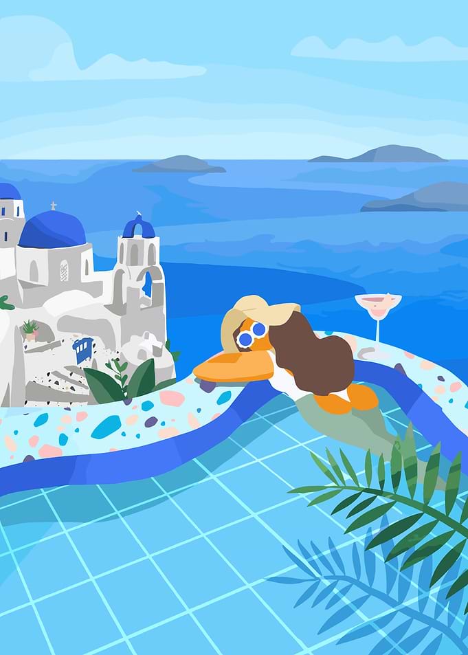 Duck relaxing by the pool in Santorini