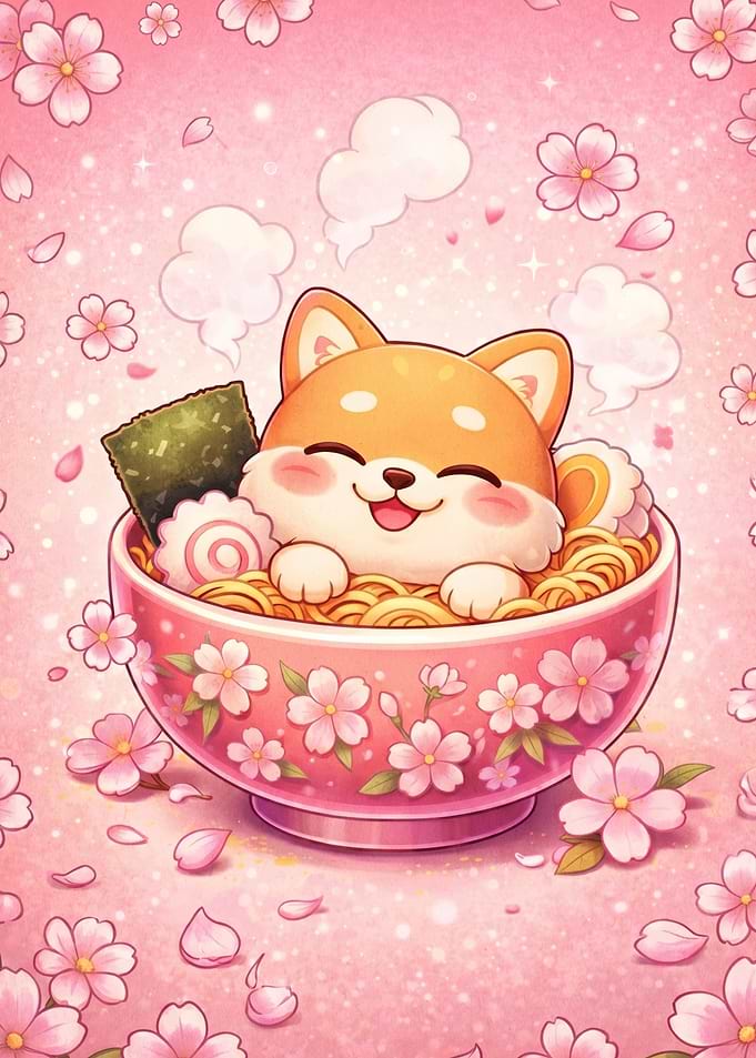 Cute Shiba Inu in Ramen Bowl
