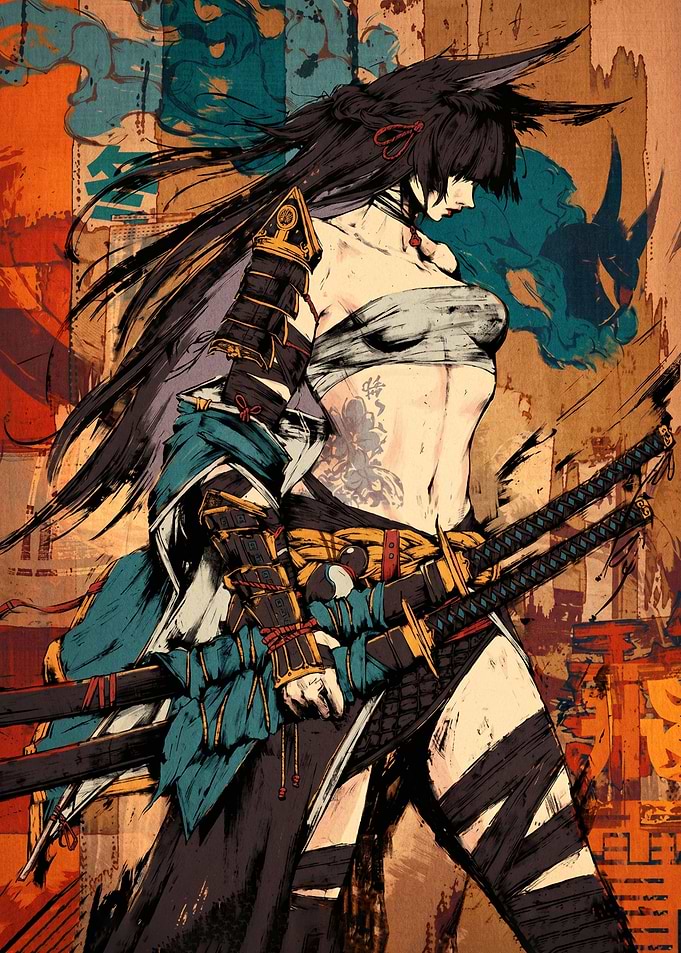 Samurai Woman with Swords