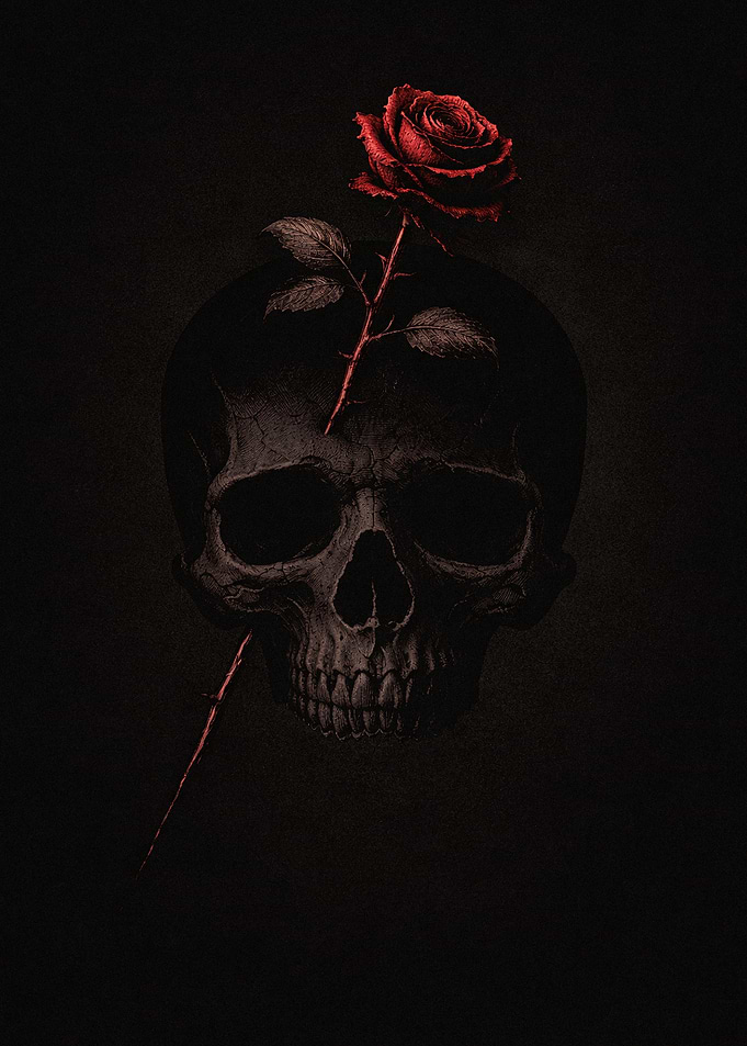 Skull with Red Rose