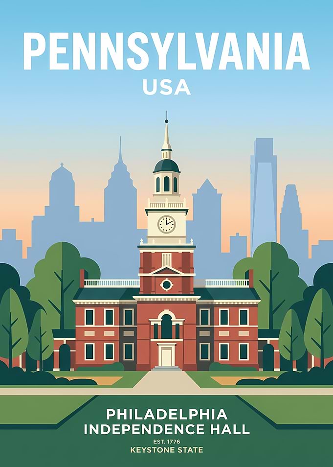 Pennsylvania Independence Hall Travel Poster