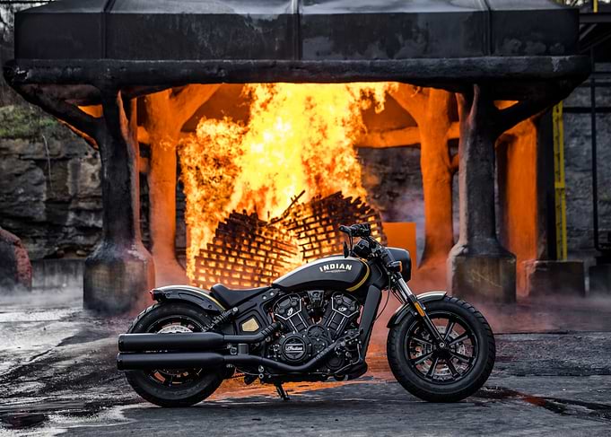 Indian Motorcycle in Front of Fire