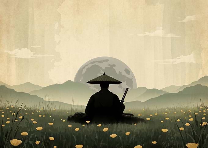 Samurai Meditating Under the Moon