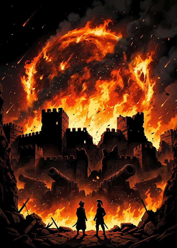Epic Castle Siege with Fiery Sky