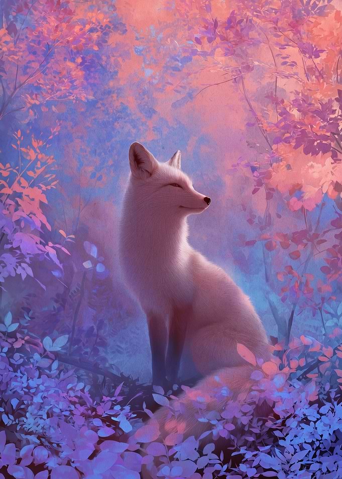 White Fox in Enchanted Forest