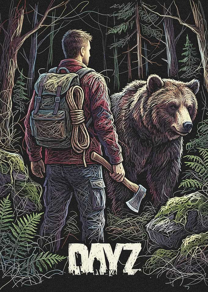 DayZ Game Art with Man and Bear