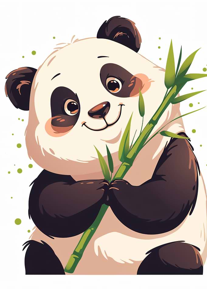 Cute Panda Holding Bamboo