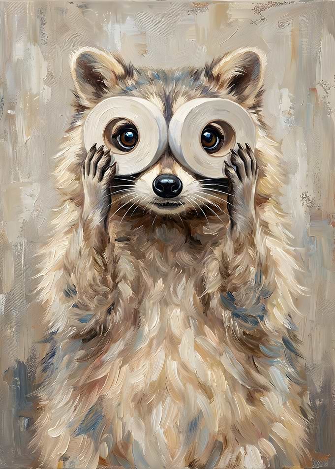 Raccoon with Toilet Paper Glasses