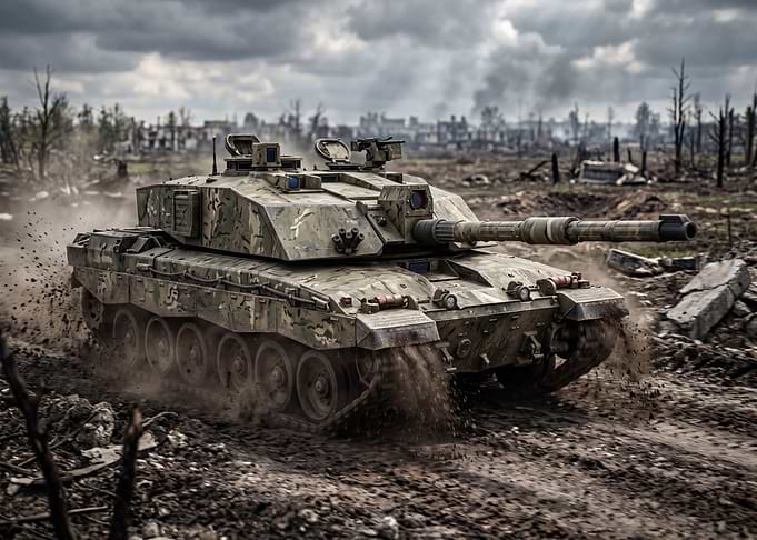 Tank in a War-Torn Landscape