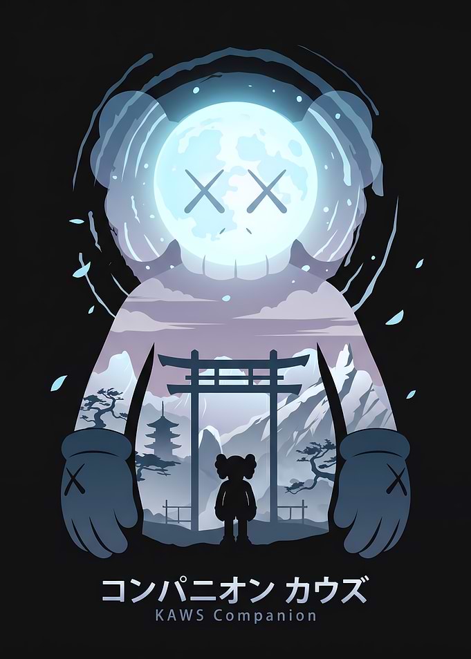 KAWS Companion in Japanese Landscape