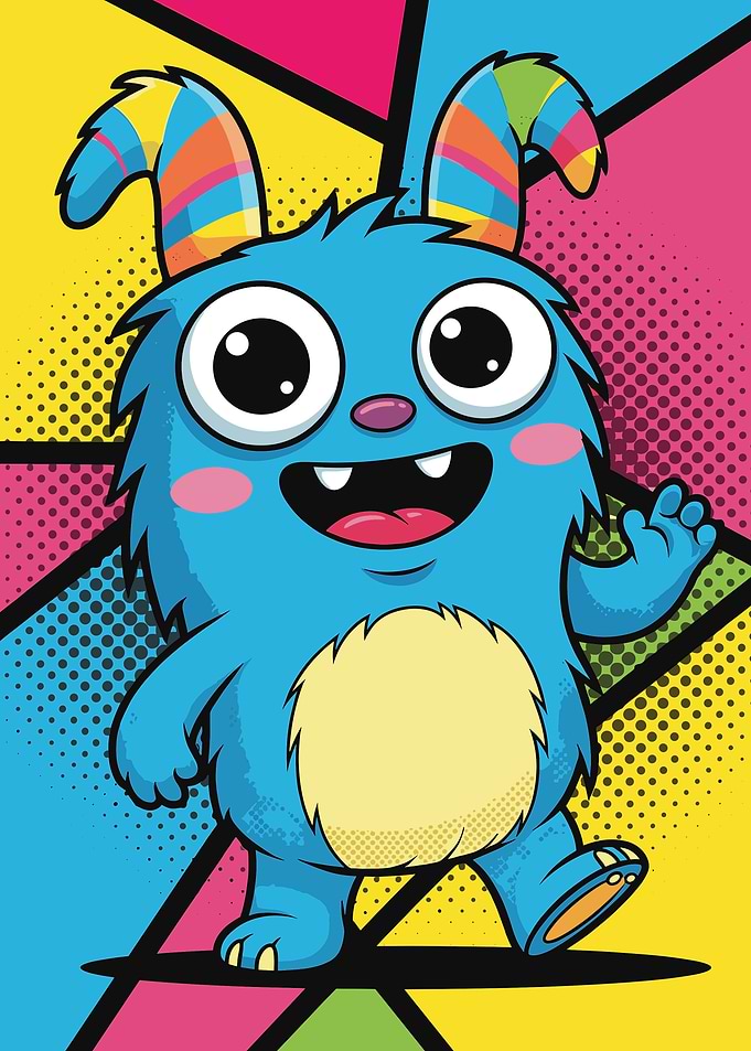 Cute Blue Monster Waving