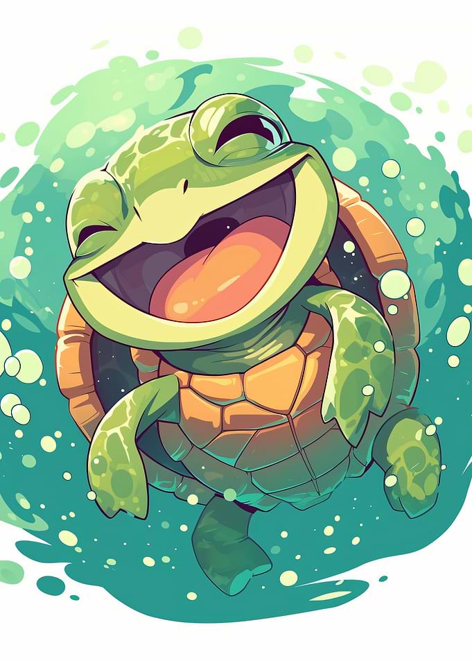 Happy Cartoon Turtle Swimming