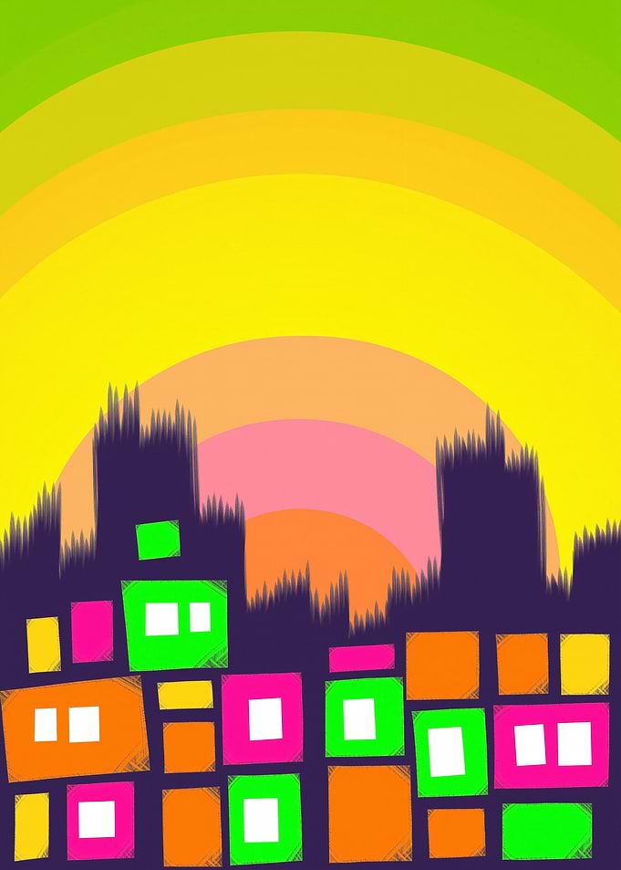 Abstract Cityscape at Sunset