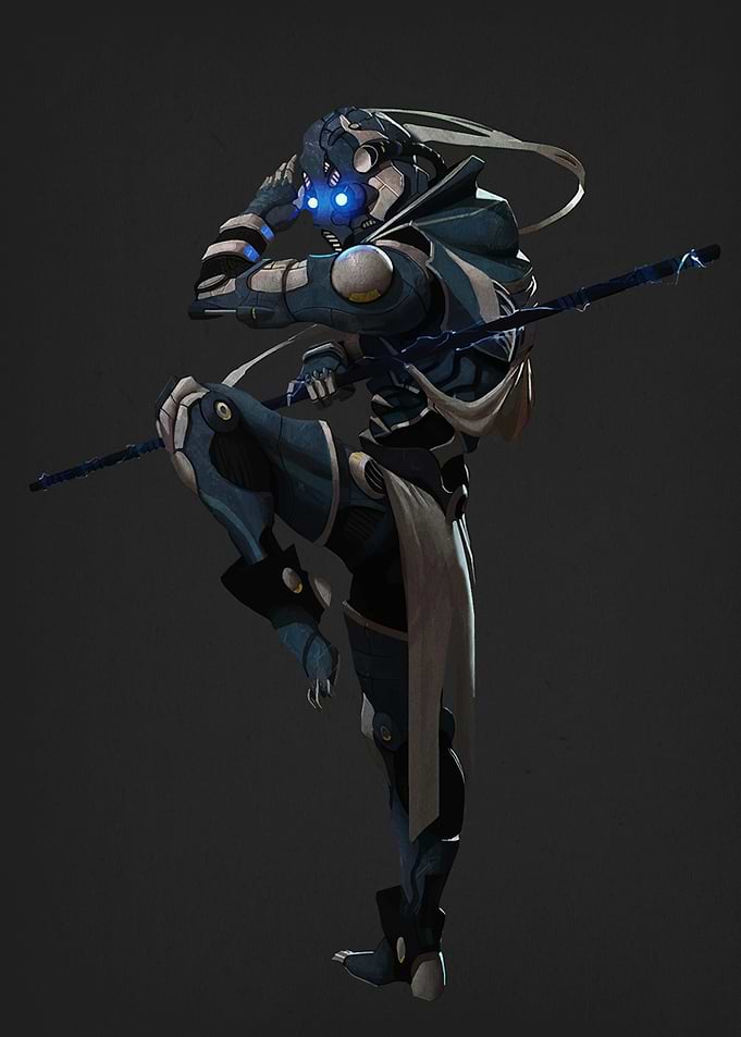 Futuristic Warrior with Staff