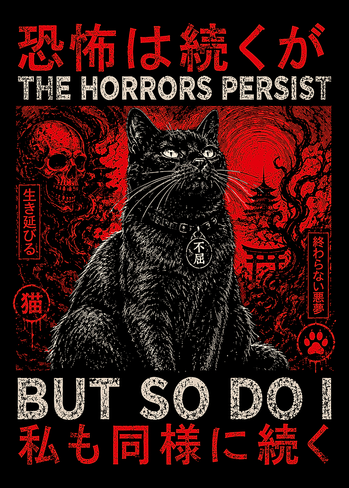 Black Cat Japanese Horror Poster Gothic Wall Art with Skull and Torii Gate