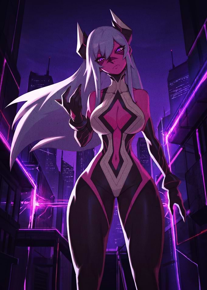 Cyberpunk Demoness in Neon City