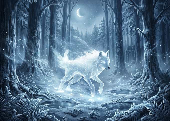Spirit Wolf in a Winter Forest