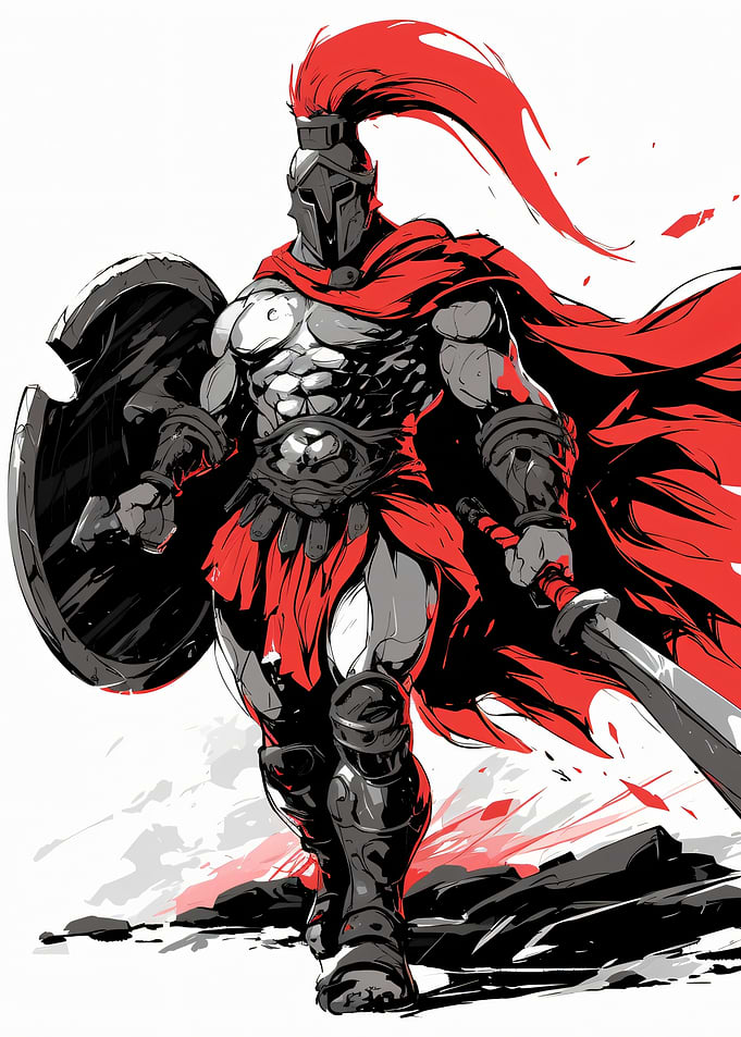 Spartan Warrior with Red Cape