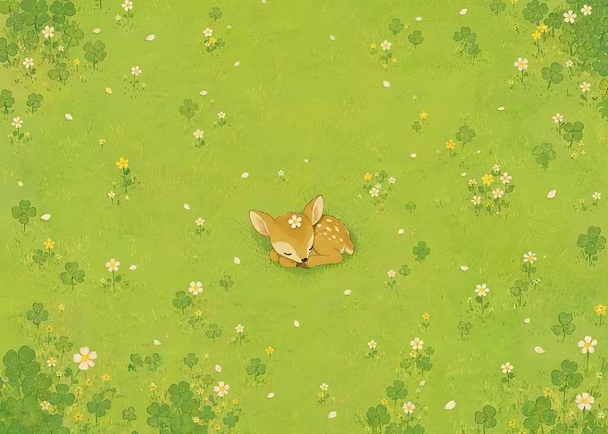 Sleeping Fawn in a Field of Flowers