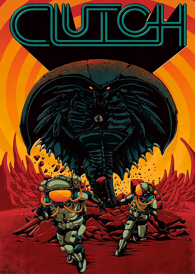 Clutch band poster with astronauts and monster