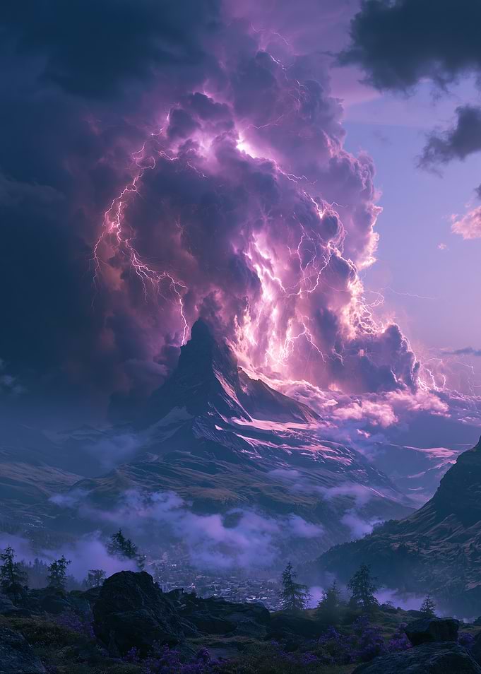 Dramatic Mountain Storm with Lightning