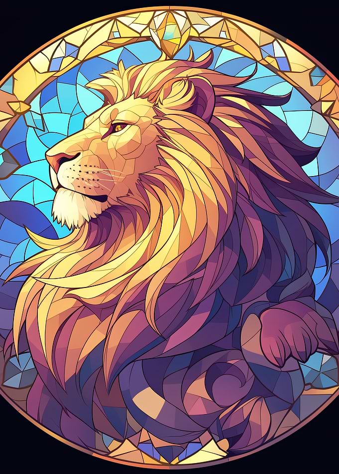 Stained Glass Lion Portrait