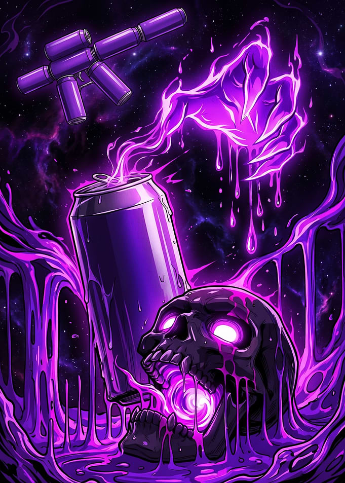 Purple Energy Skull and Soda Can