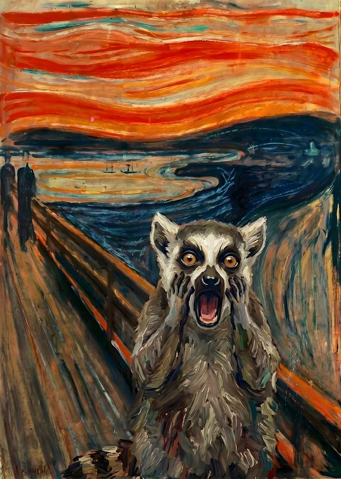 Lemur Screaming in Edvard Munch Style