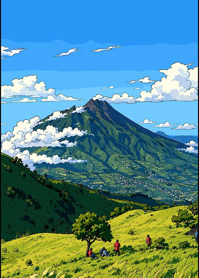 Mountain Landscape with Hikers