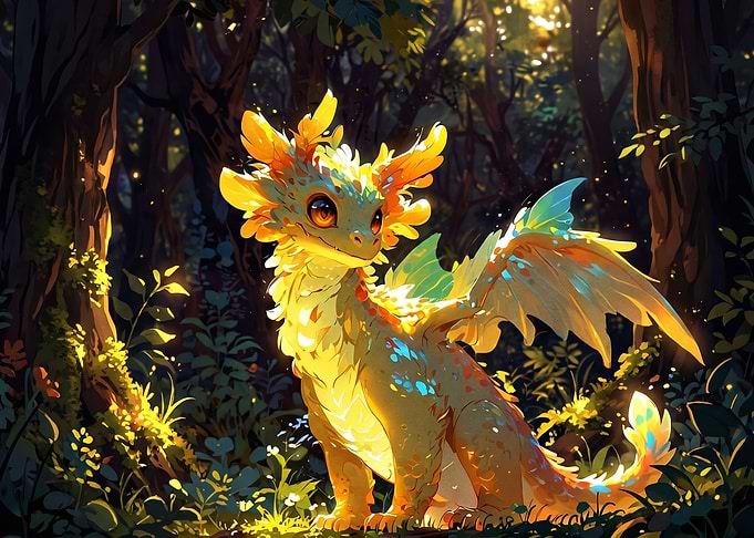 Cute Baby Dragon in Forest