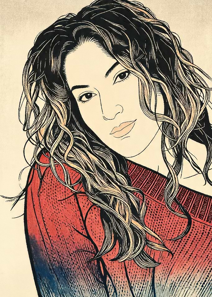 Portrait of a woman with curly hair