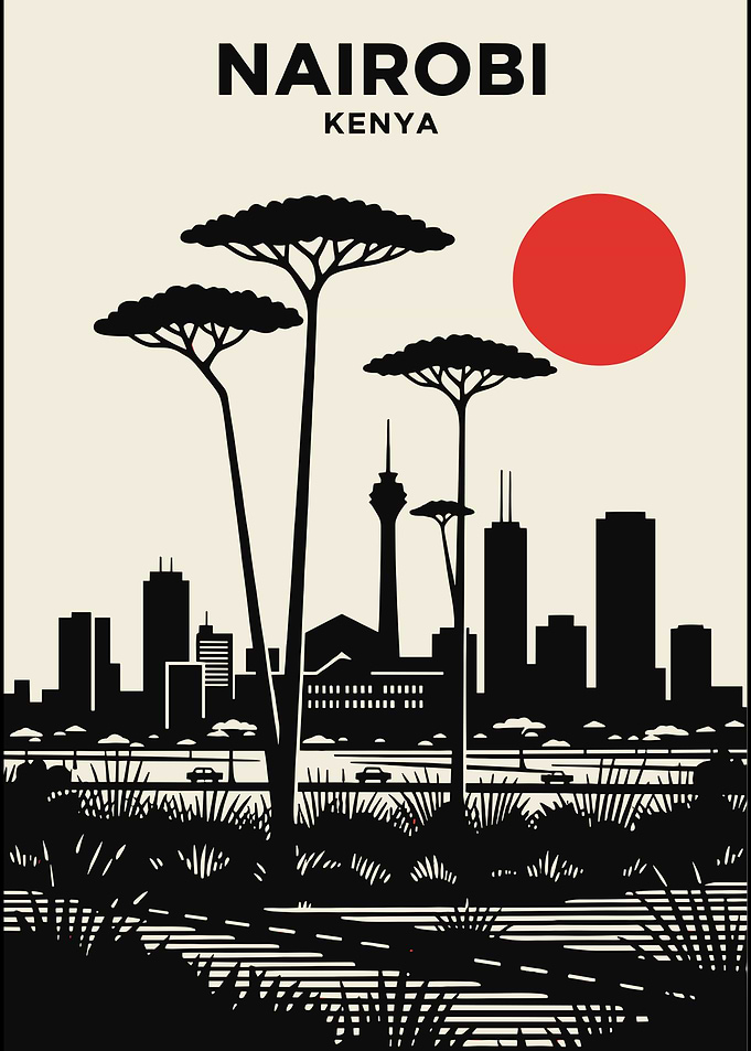 Nairobi Kenya Skyline with Trees and Sun