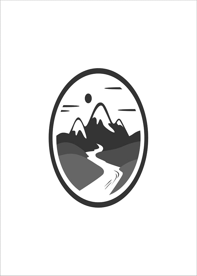 Mountain River Landscape Emblem