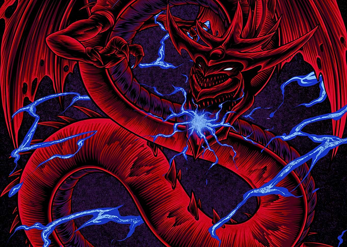 Red Dragon with Blue Lightning