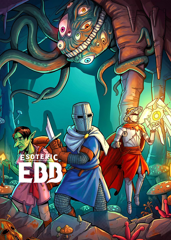 Fantasy adventurers facing a monster