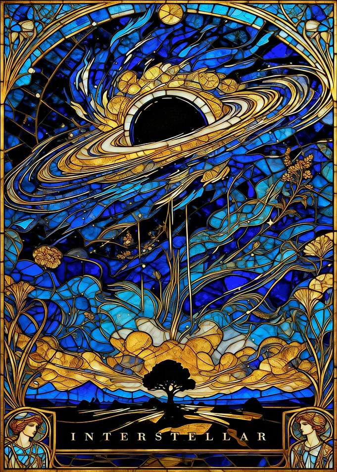 Interstellar Black Hole Stained Glass Art