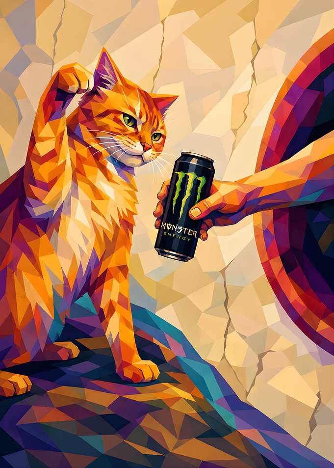 God Offering Cat Monster Energy Drink Funny Poster