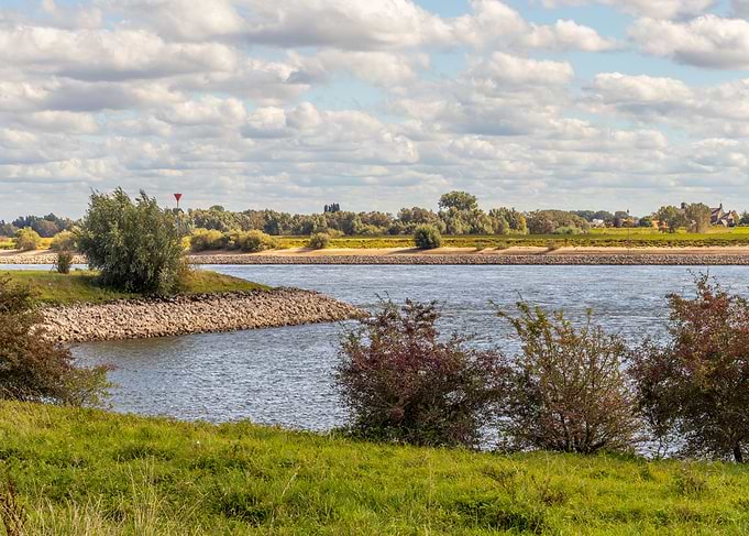 River landscape with trees and clouds
