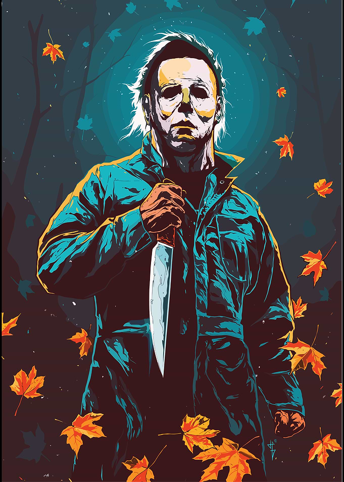 Michael Myers with Knife in Autumn Forest
