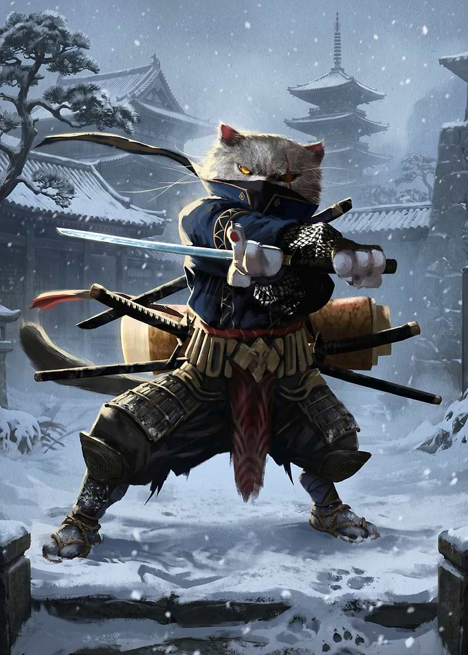 Samurai Cat Warrior in Snow