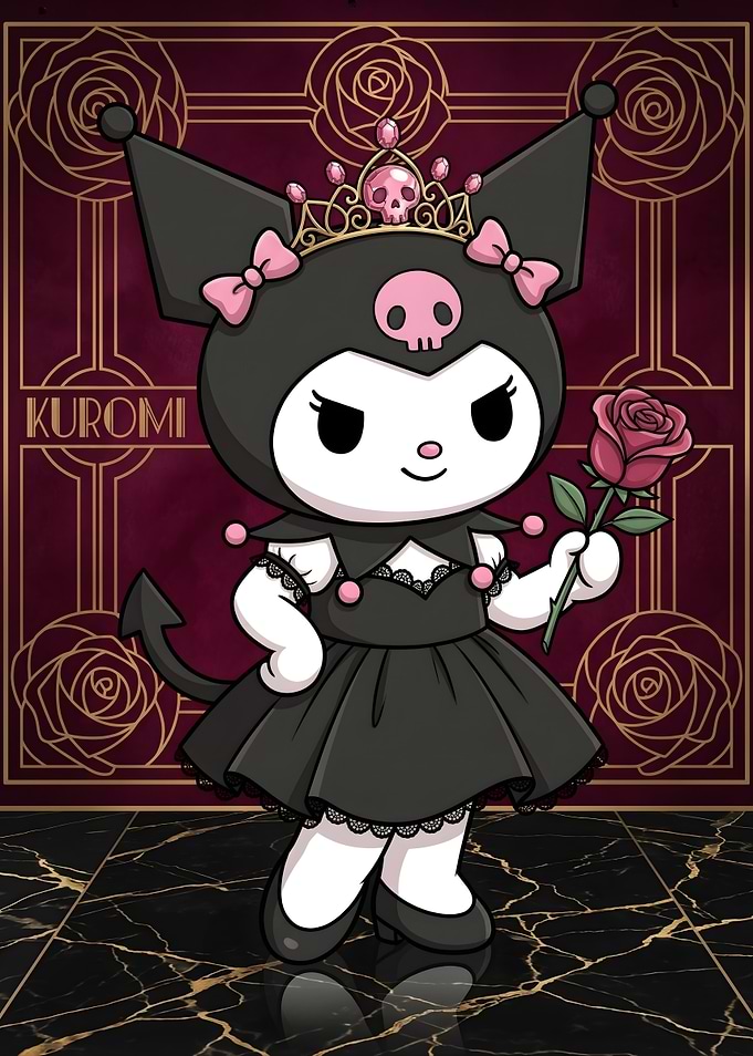 Kuromi with Rose and Crown